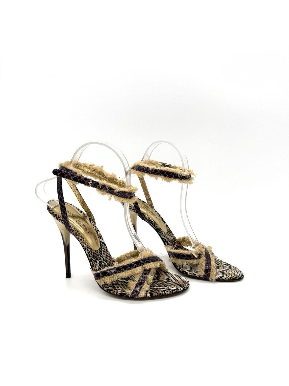 Vintage Dolce & Gabbana Runway 2005 Python Raffia Trim Sandals EU 38.5 US 8.5